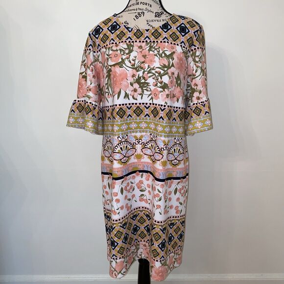 Nicole Miller Studio Women's 12 Dress Cherry Floral Mixed Print Striped - Picture 1 of 10